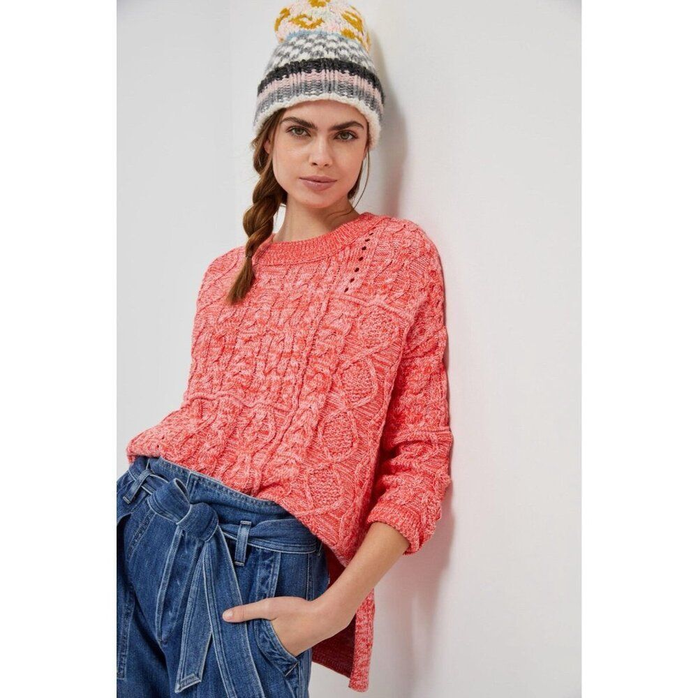 Women's Anthropologie Pilcro Jasmine Cable Knit Sweater Size Small Orange Cotton